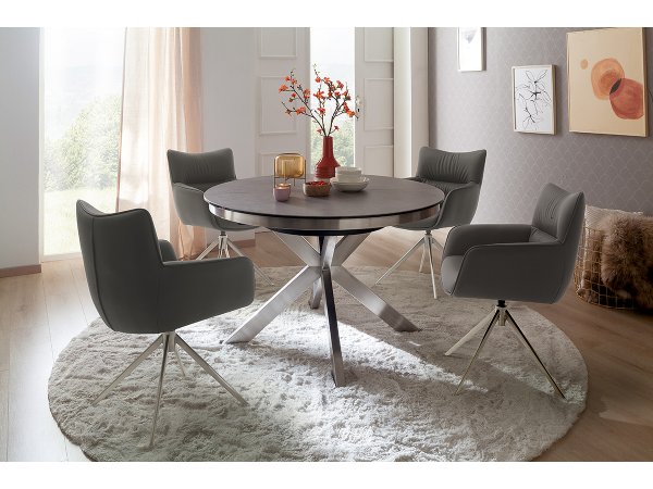 Jídelní otočná židle LIMONE 2E s područkami, pravá kůže olivová