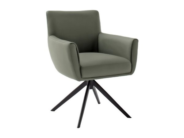 Kožená otočná židle WILSON, olivová s černou podnoží