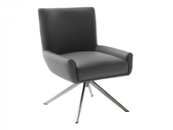 Kožená otočná židle WILSON XL bez područek, antracitová s ocelovou podnoží