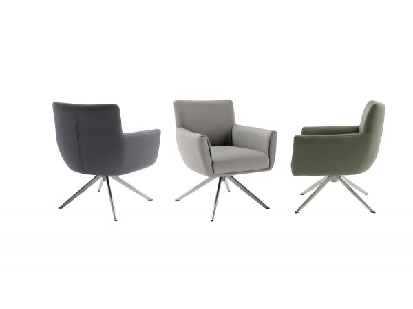 Kožená otočná židle WILSON XL, krémová s ocelovou podnoží