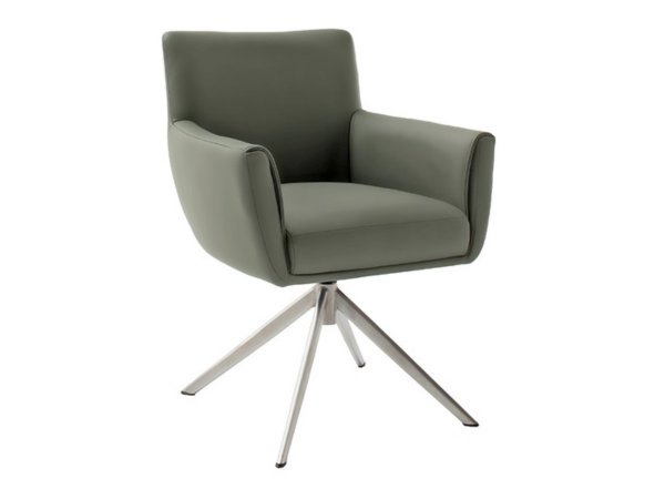 Kožená otočná židle WILSON, olivová s ocelovou podnoží