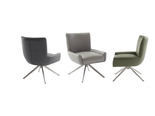 Kožená otočná židle WILSON XL bez područek, antracitová s ocelovou podnoží