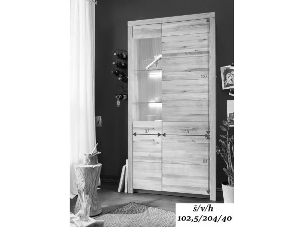 Dubová vitrína II pravá do obývacího pokoje LOMMA