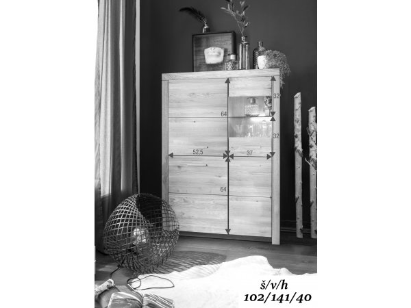 Dubový nábytek z masivu do obývacího pokoje LOMMA 9 (černé úchyty) 100% masiv