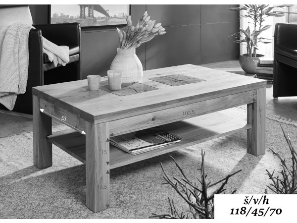 Dubový konferenční stolek I do obývacího pokoje SUNDBY dub divoký