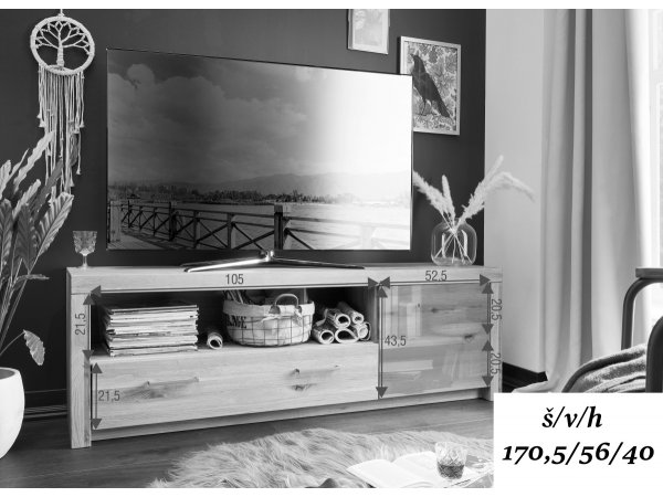 Dubový nábytek z masivu do obývacího pokoje LOMMA 8 (černé úchyty) - 100% masiv