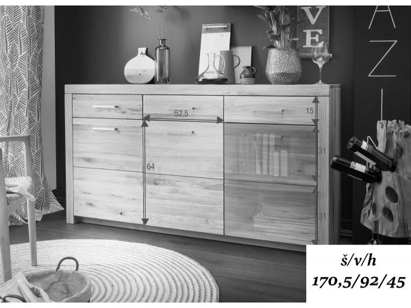 Dubová komoda II do obývacího pokoje LOMMA