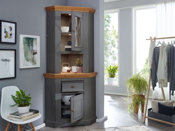 VÝPRODEJ: Komoda s nástavcem I CORRENS borovice šedá/medová