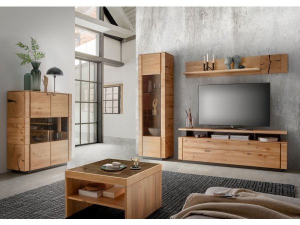 Dubová police do obývacího pokoje KARIS dub divoký 100% masiv