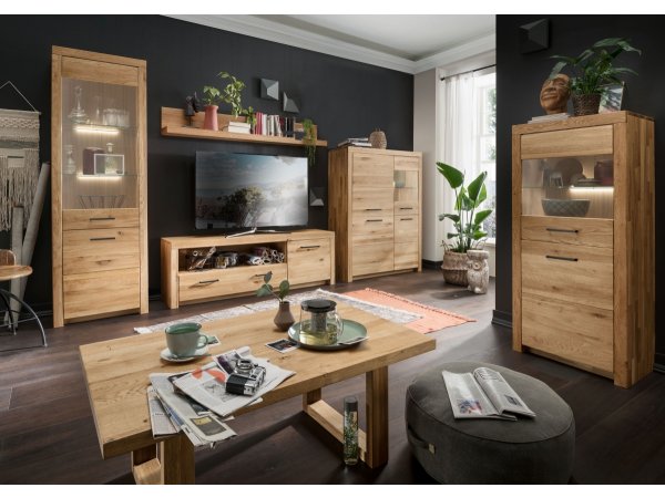 Dubový televizní stolek II do obývacího pokoje LOMMA (černé úchyty)