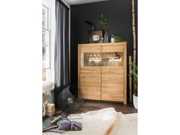 Dubová komoda s vitrínou I do obývacího pokoje LOMMA