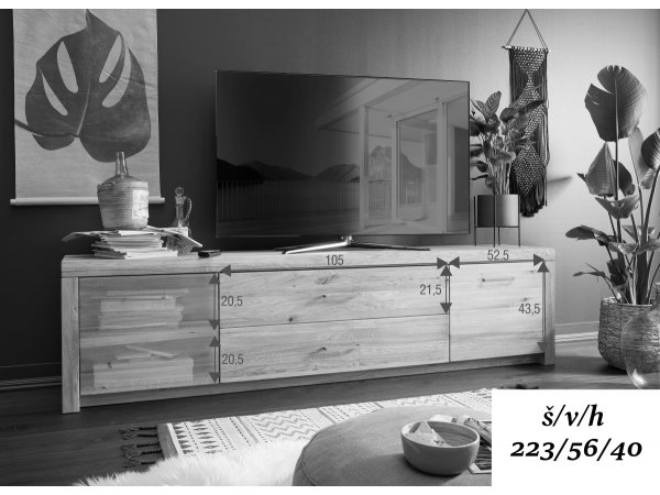 Dubový televizní stolek III do obývacího pokoje LOMMA