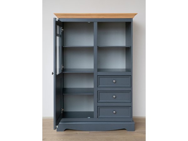 Vitrína 2-dvéřová LUNO nízká s vitrínou grafit/borovice