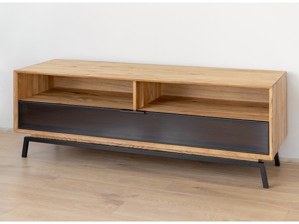 Dubová TV skříňka LOFT se sklem malá